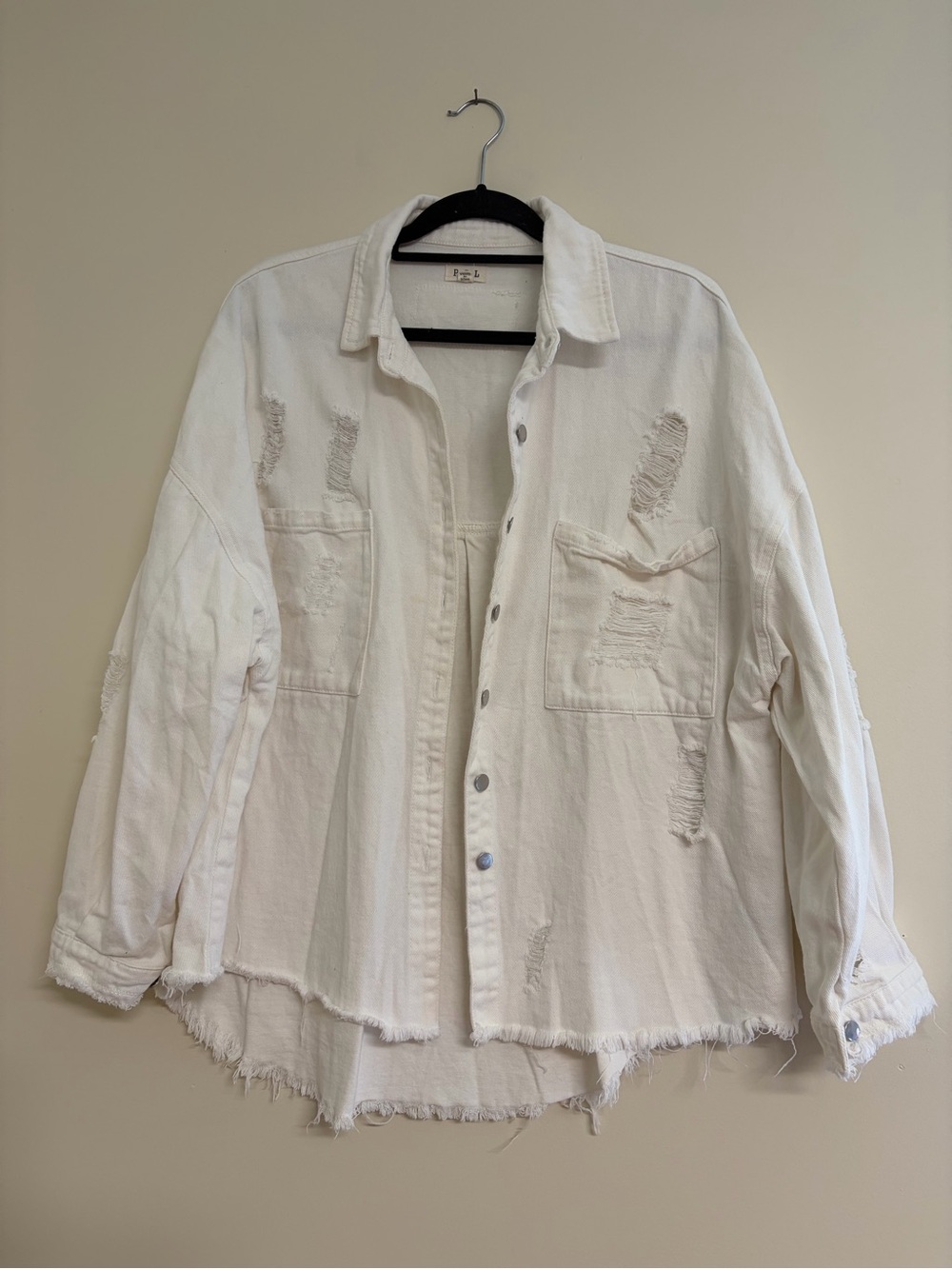 POL White Distressed Lightweight Button Jacket